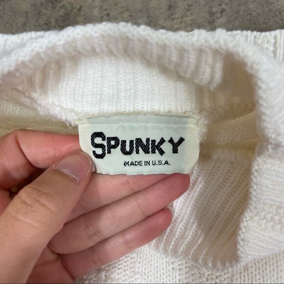 Vintage 80s Spunky Oversized 0X Ivory Floral Embroidered Mockneck Sweater - Picture 9 of 10